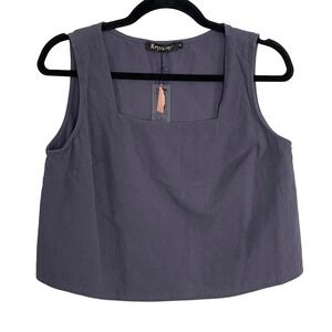 NWT Roylamp Square Neck Sleeveless Cropped Top Women M Gray Casual Minimalist